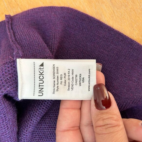UNTUCKit Sweater Mens XL Purple Merino Wool Mock Neck Henley Pullover Sorensen - Picture 6 of 9